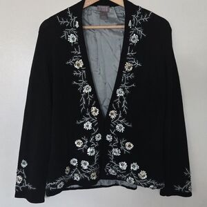 Sigrid Olsen Black Embroidered Embellished Beaded Cardigan Sweater Size Large